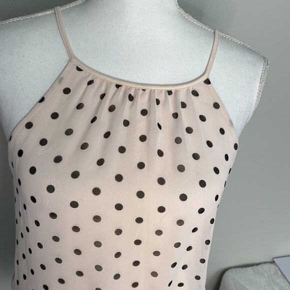 Express High Neck Pink with Brown Polka Dot Tank. Tie Neck. XS See video - Picture 2 of 10